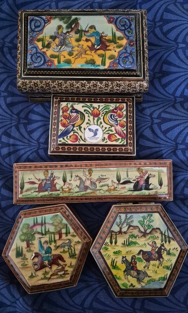 ( 5)Perzisch handgemaakt ingelegd houten sieradenkist, Antiquités & Art, Art | Art non-occidental, Fait main, Bois, Autres types