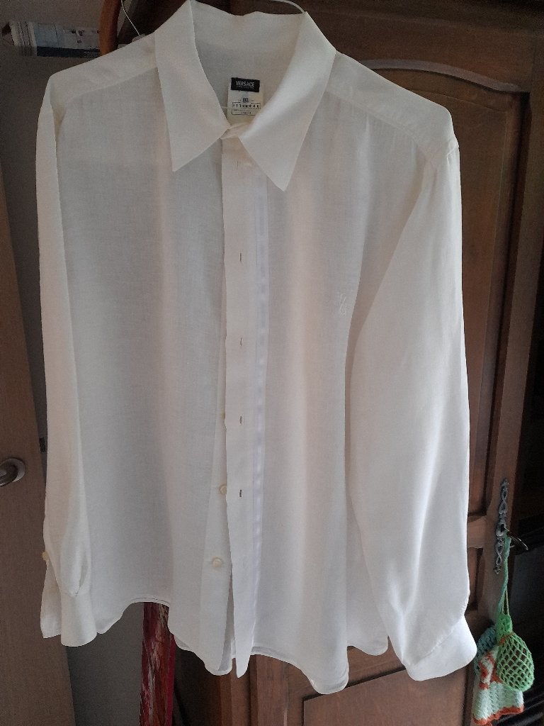 Wit Linnen herenhemd.Kraag 43 /44 XL., Kleding | Heren, Overhemden, Ophalen, Zo goed als nieuw, Wit, Halswijdte 43/44 (XL)