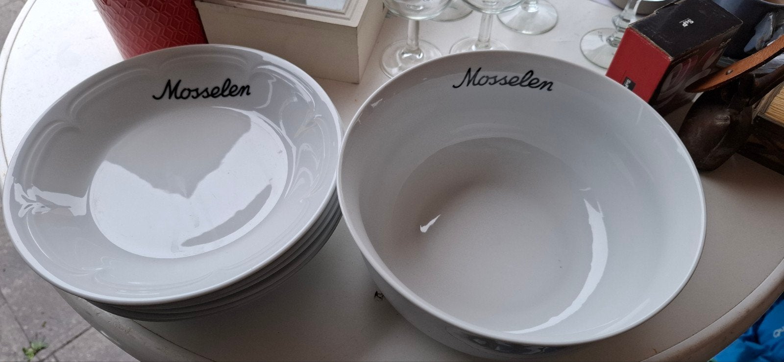 witte servies voor mosselen, Huis en Inrichting, Overige merken, Keramiek, Vintage, Ophalen of Verzenden