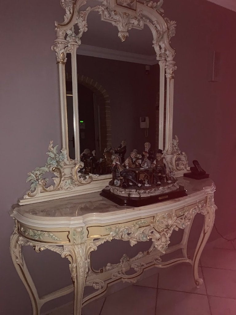 Prachtige barok/rococo console en grote spiegel crème & goud, Ophalen