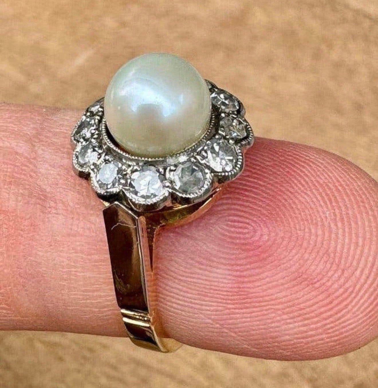 18 karaat gouden ring met parel en 12 natuurlijke diamanten!, Handtassen en Accessoires, Wit, Ophalen of Verzenden, Kleiner dan 17