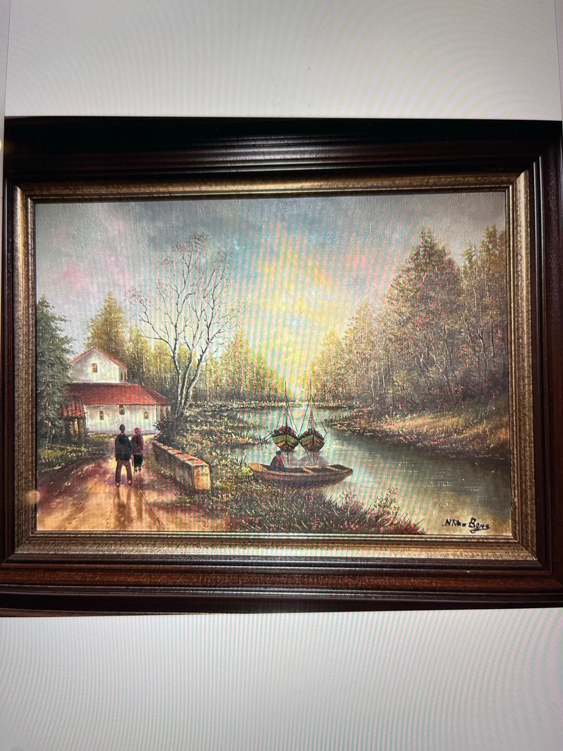 Groot schilderij in donkere kader, Antiek en Kunst, Ophalen