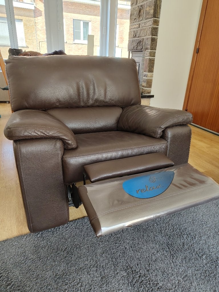 lederen salon (tweezit en eenzit- relax), Ophalen, 150 tot 200 cm, Driepersoons, Zo goed als nieuw