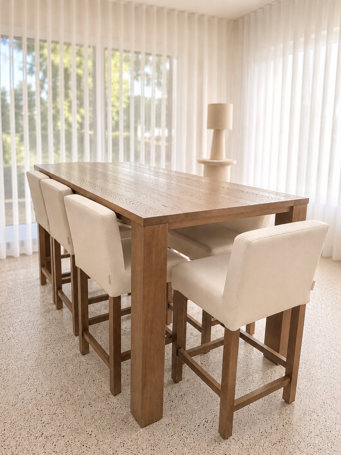 Barstoelen in wit leer en bruine bartafel TE KOOP, Ophalen, Gebruikt