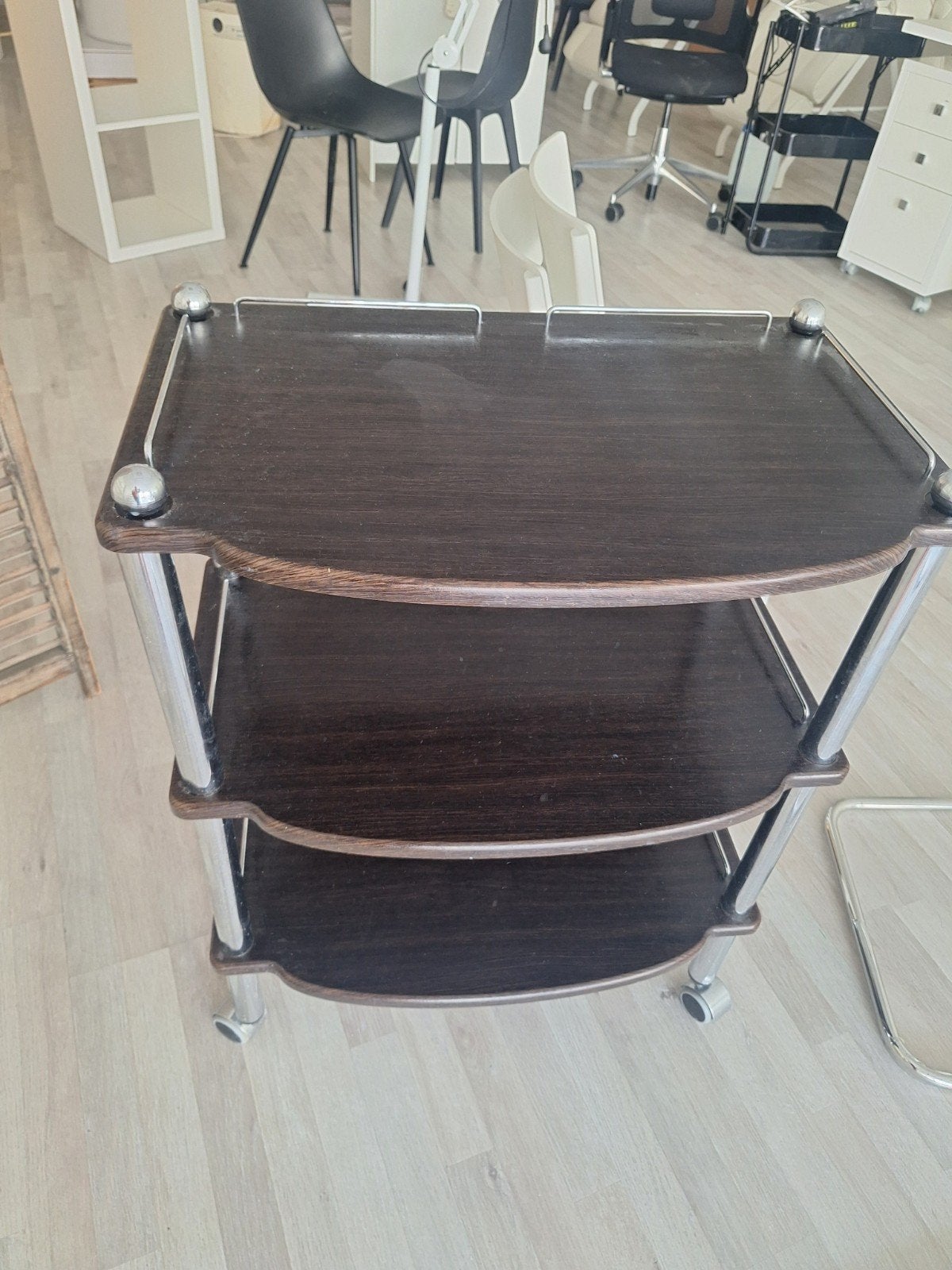 Houten salon trolley / werkwagen op wieltjes, Ophalen