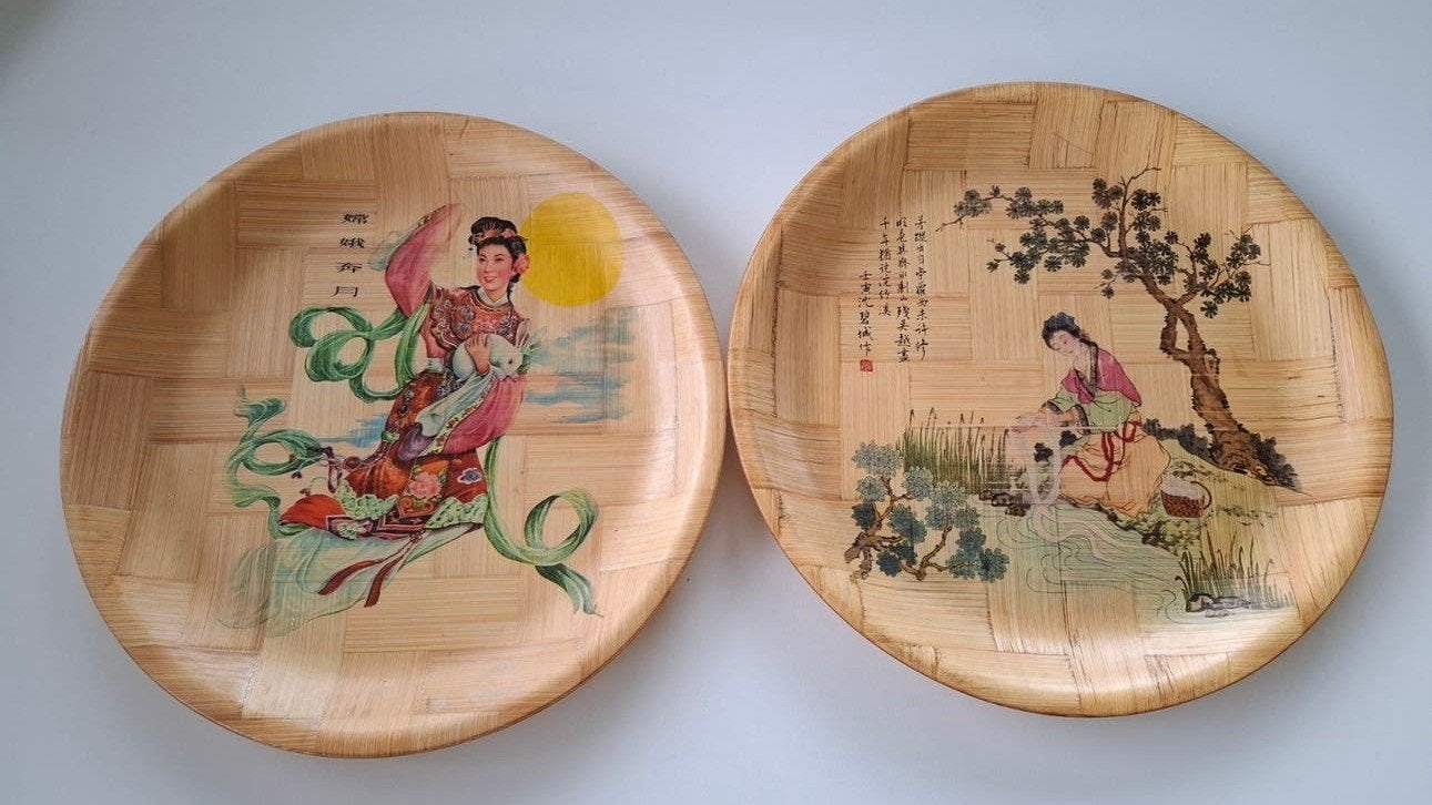 2 Vintage Bamboe Sierborden, Antiek en Kunst, Ophalen of Verzenden