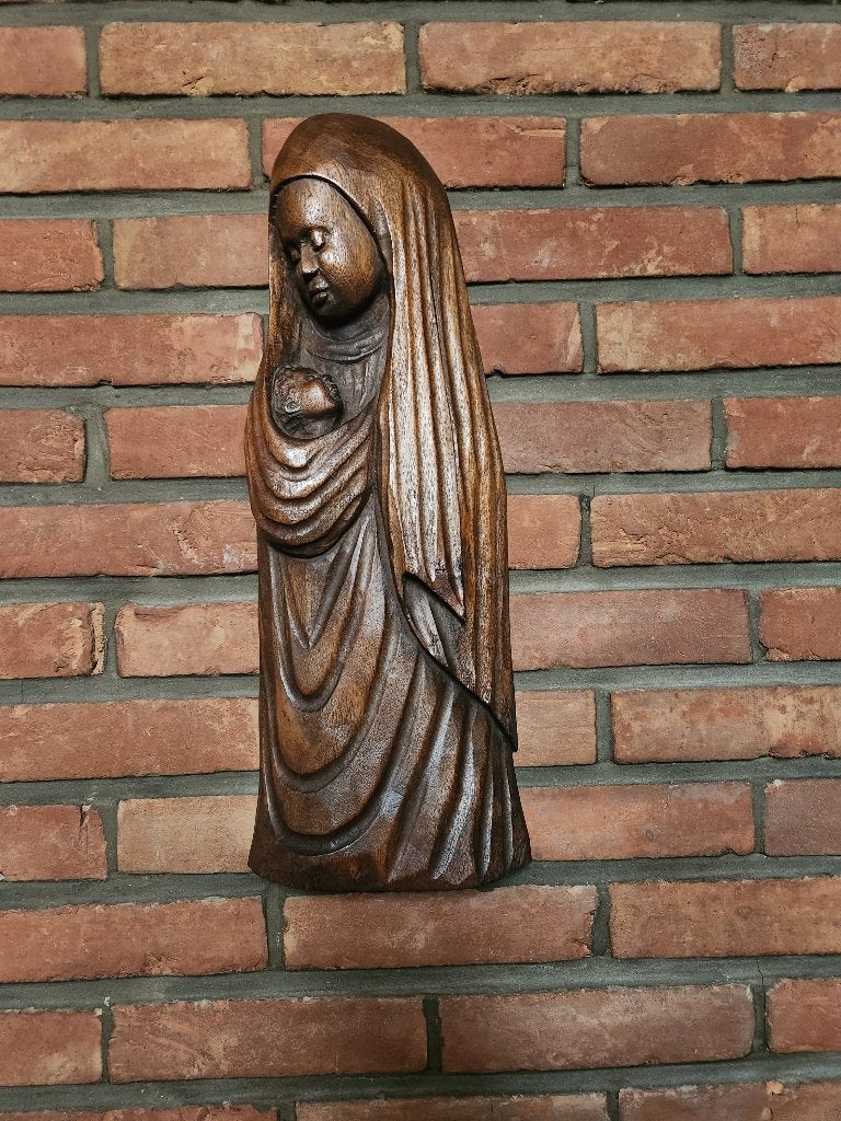 Houtsnijwerk Maria met Kind, Antiek en Kunst, Houtsnijwerk, Ophalen of Verzenden, Handgemaakt, Hout