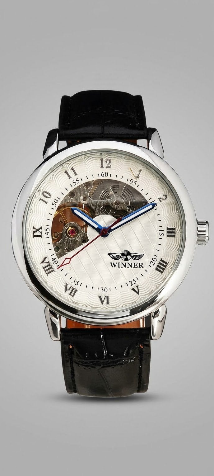 Montre automatique homme WINNER – Cadran Squelette & Style C, Verzenden, Zwart