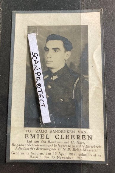 Foto-Doodsprentje-Emiel Cleeren-Oorlog-Gefusilleerd+1943, Verzenden, Rouwkaart