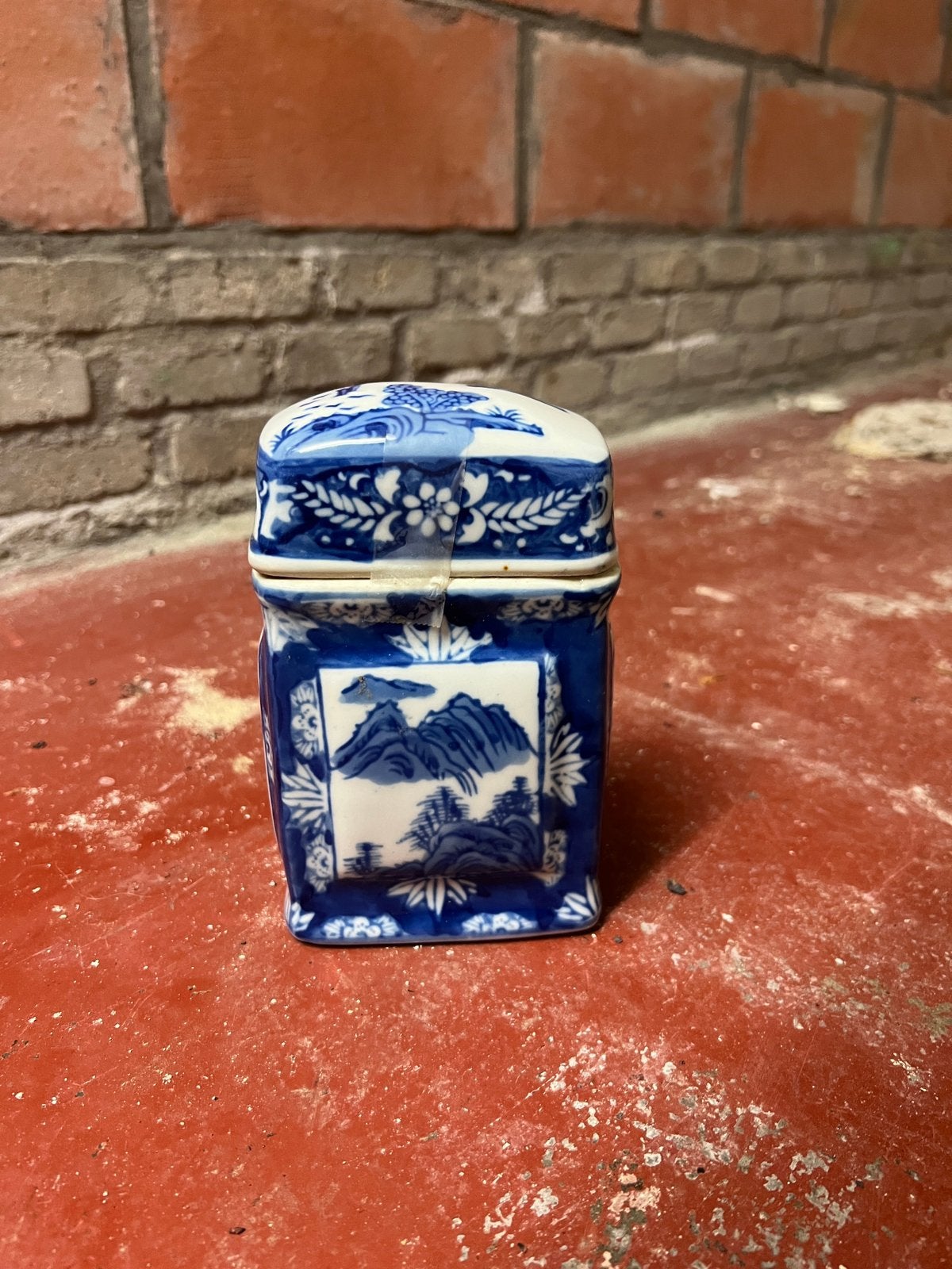 Vintage blauw-wit keramieken potje met deksel, Antiek en Kunst, Ophalen