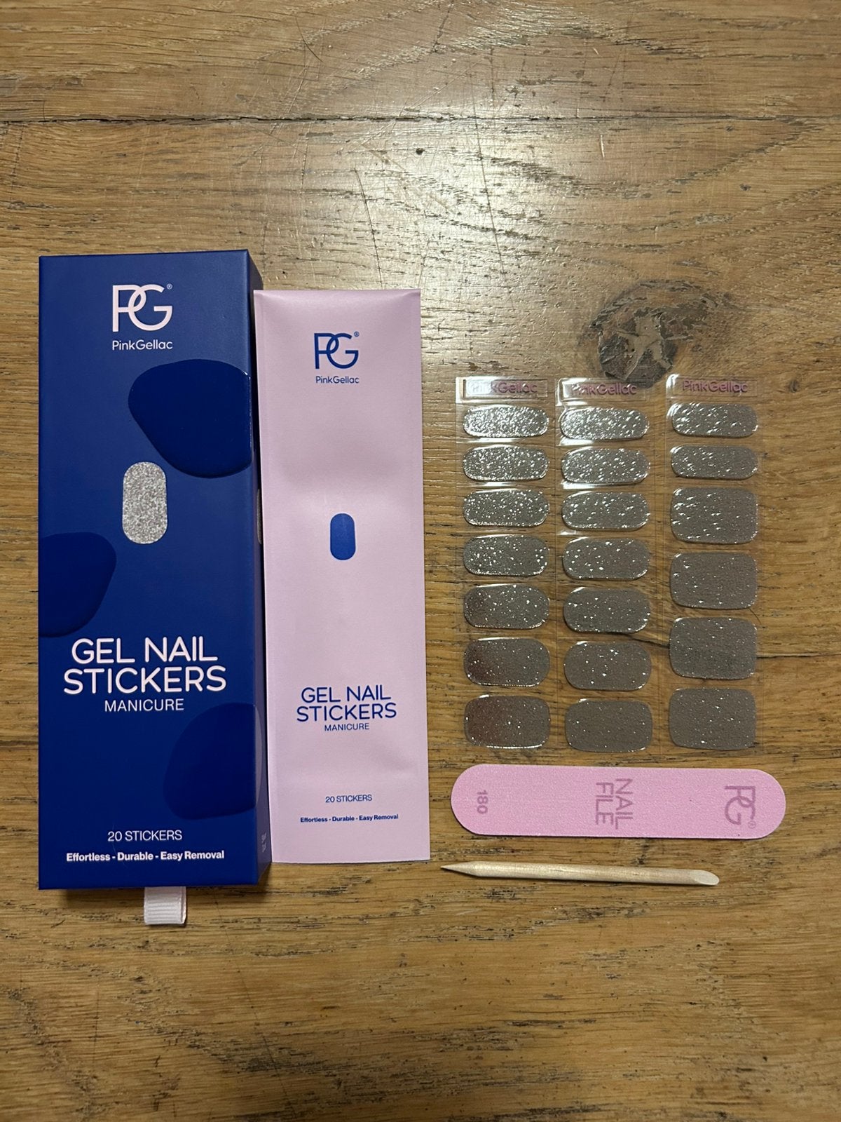 Pink Gellac gel nagel stickers set 20 stuks Silver Dust, Neuf, Maquillage, Enlèvement ou Envoi, Mains et Ongles