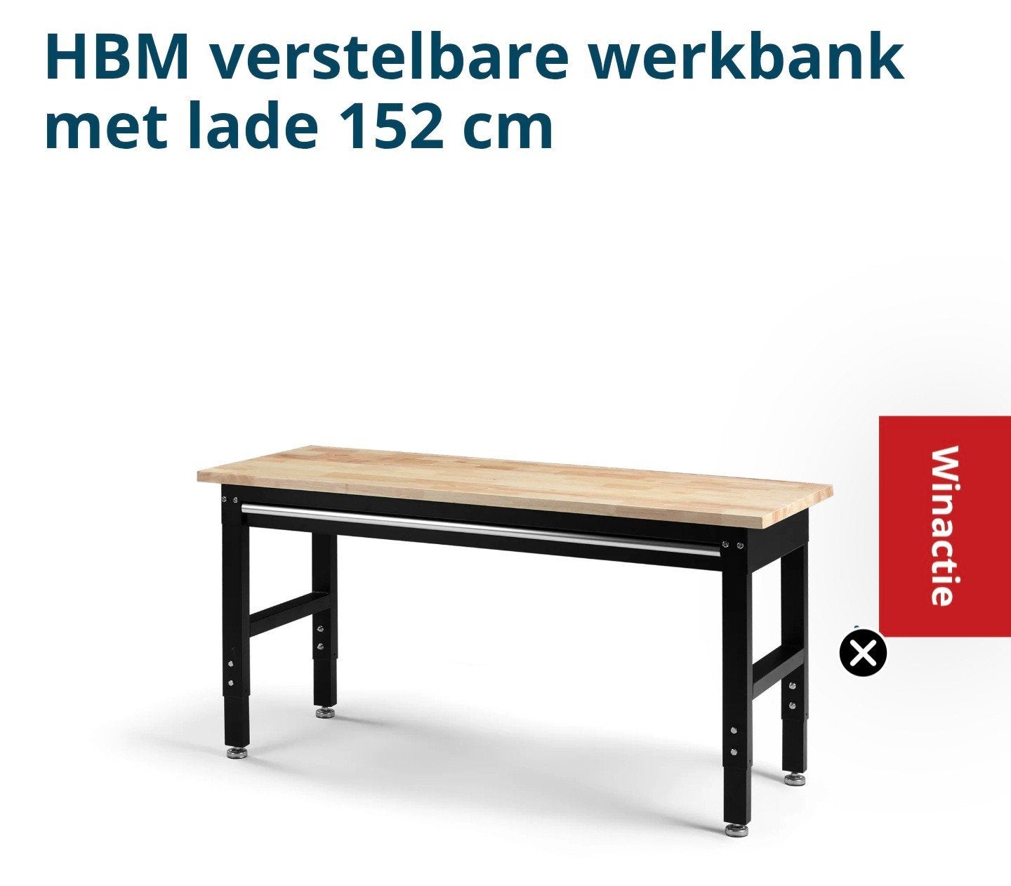 Verstelbare werkbank met lade 152 cm massieve houten blad, Ophalen