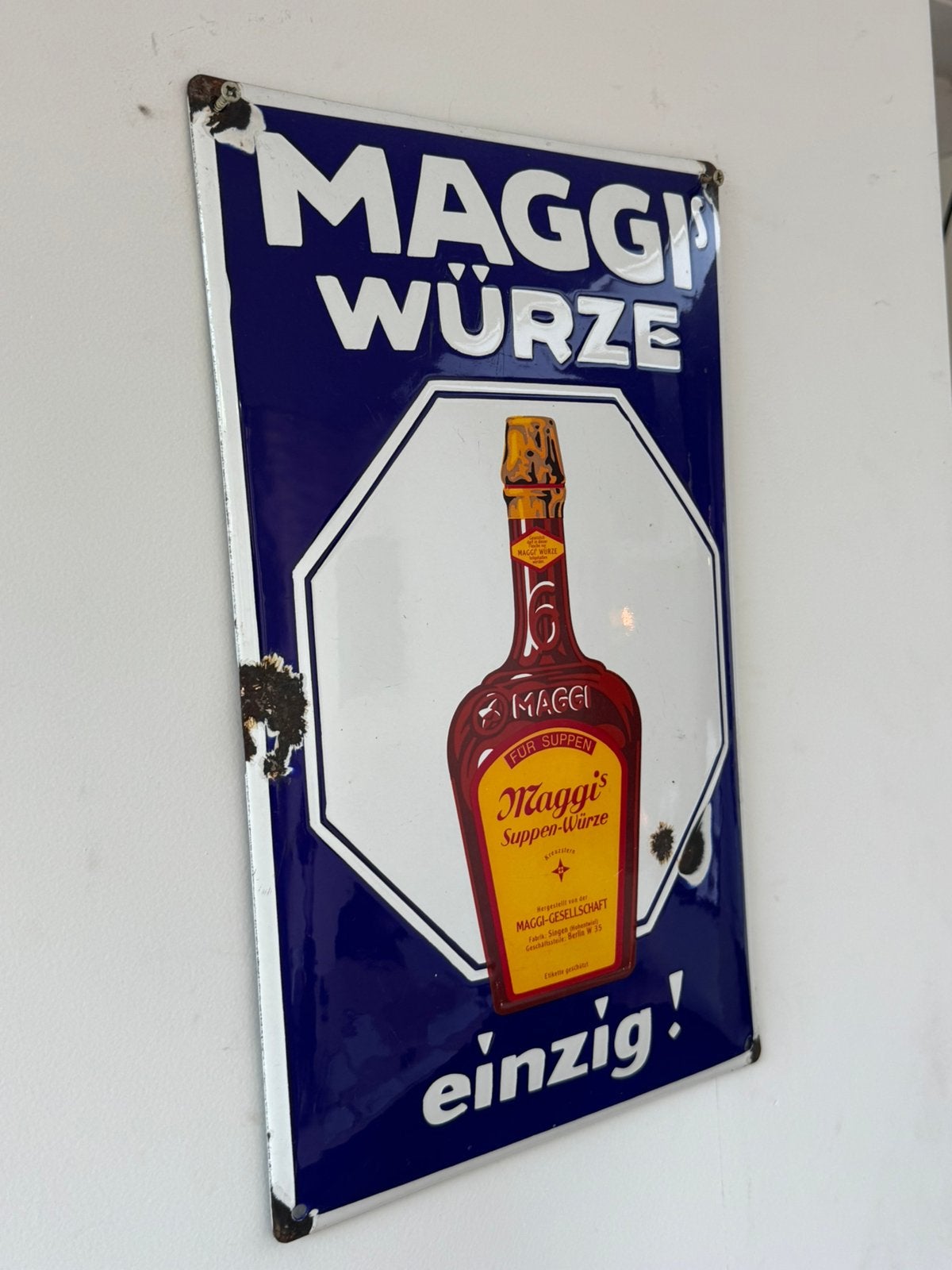 Maggi oud emaille reclamebord, Verzamelen, Reclamebord, Gebruikt, ., Ophalen of Verzenden