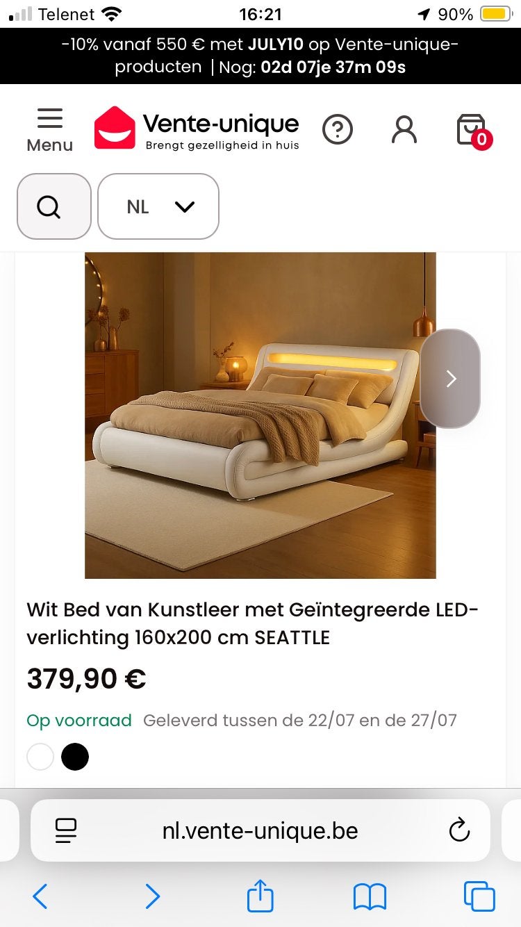 Bed 140 op 200, ledverlichting, Huis en Inrichting, Slaapkamer | Bedden, Ophalen, Zo goed als nieuw, Wit