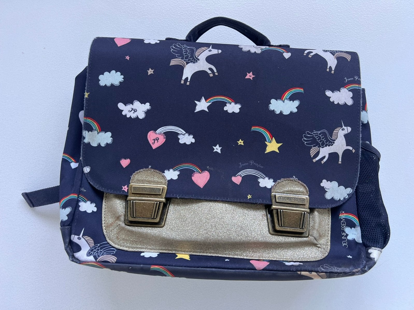 Boekentas Jeune Premier Eenhoorn, Handtassen en Accessoires, Tassen | Schooltassen, Ophalen, Gebruikt, Blauw, Aktetas of Boekentas
