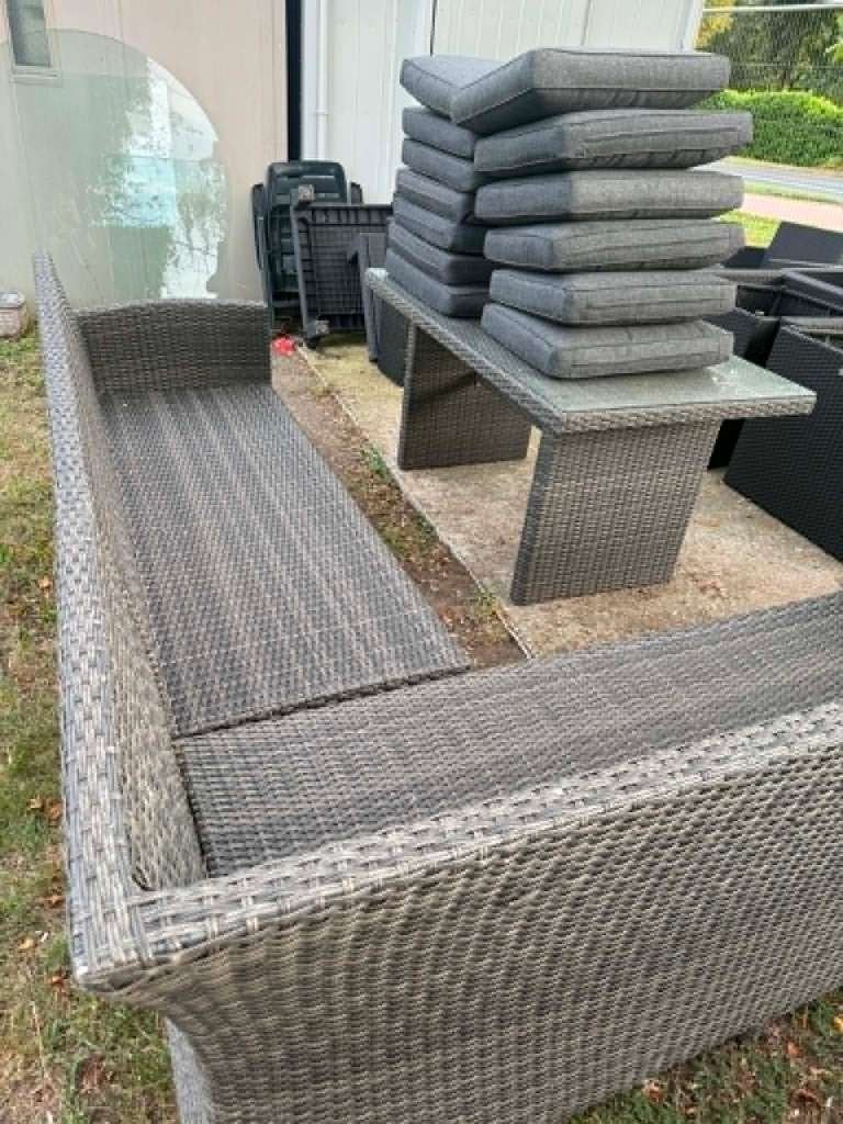 hoek tuinset/diningset + 13 nieuw kussens, Jardin & Terrasse, Ensembles de jardin, Enlèvement, Utilisé, Osier, Salons de jardin