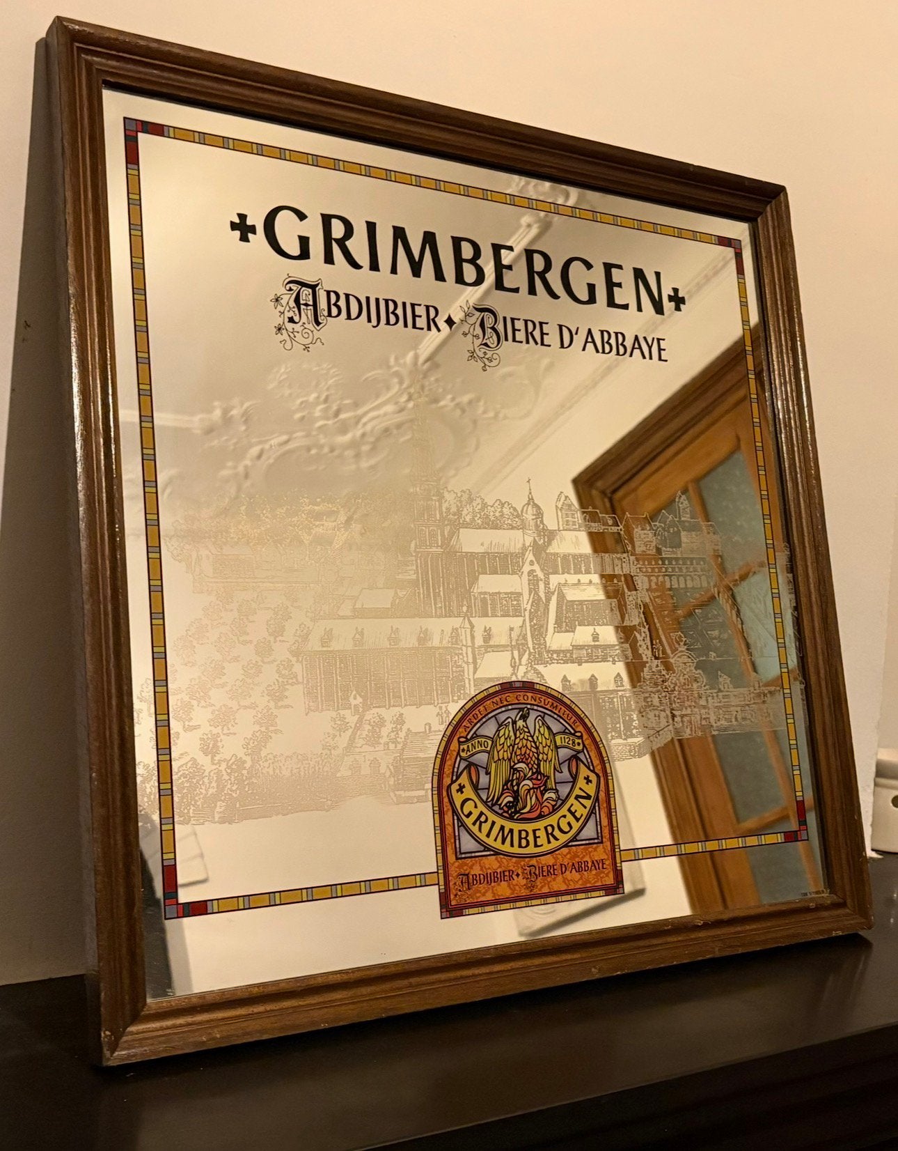 Grimbergen miroir, bois  vintage H 54. L 54, Enlèvement