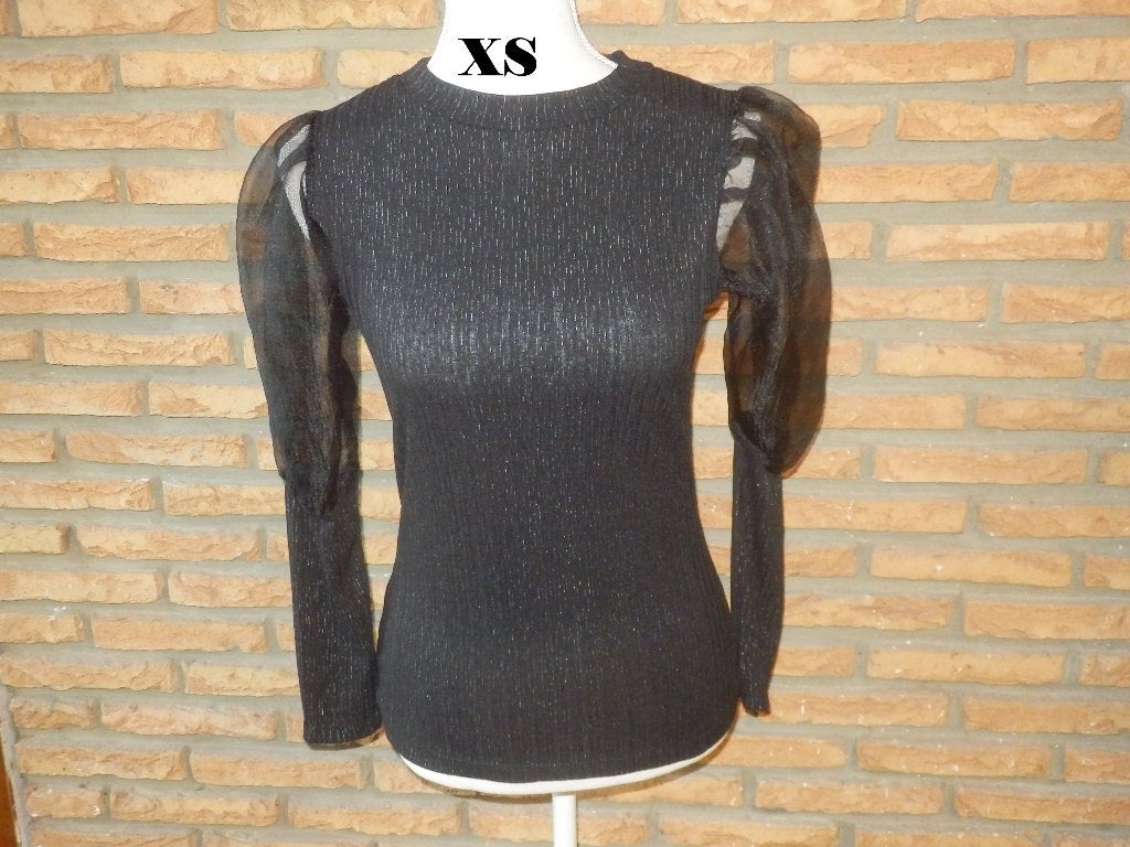 (221) - blouse femme t.xs noire brillant, Ophalen of Verzenden, Zo goed als nieuw, Maat 34 (XS) of kleiner, Zwart