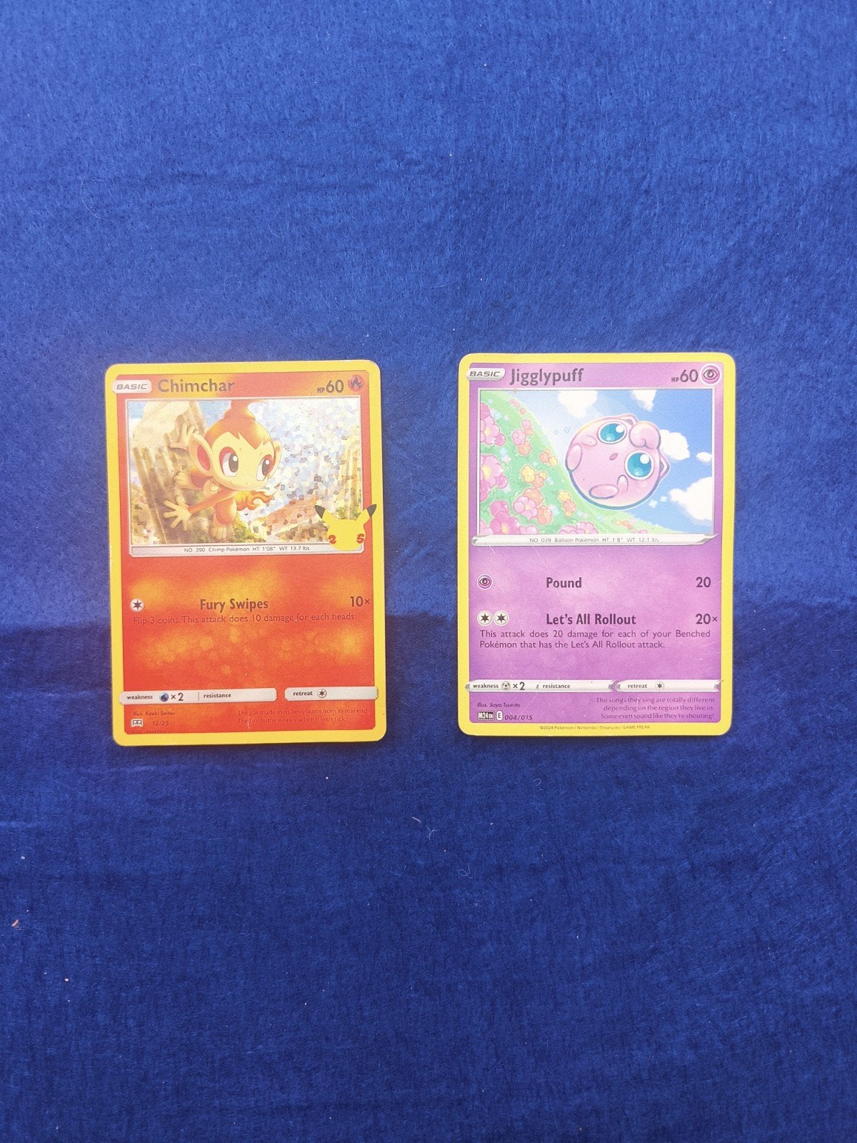 2x Pokémon kaart Chimchar holo + Jigglypuff, Ophalen, Gebruikt, Losse kaart