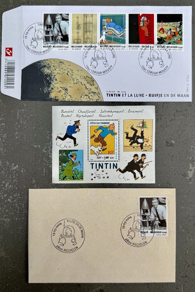 Timbres Tintin et la Lune, Collections, Enlèvement ou Envoi, Tintin, Neuf, Image, Affiche ou Autocollant