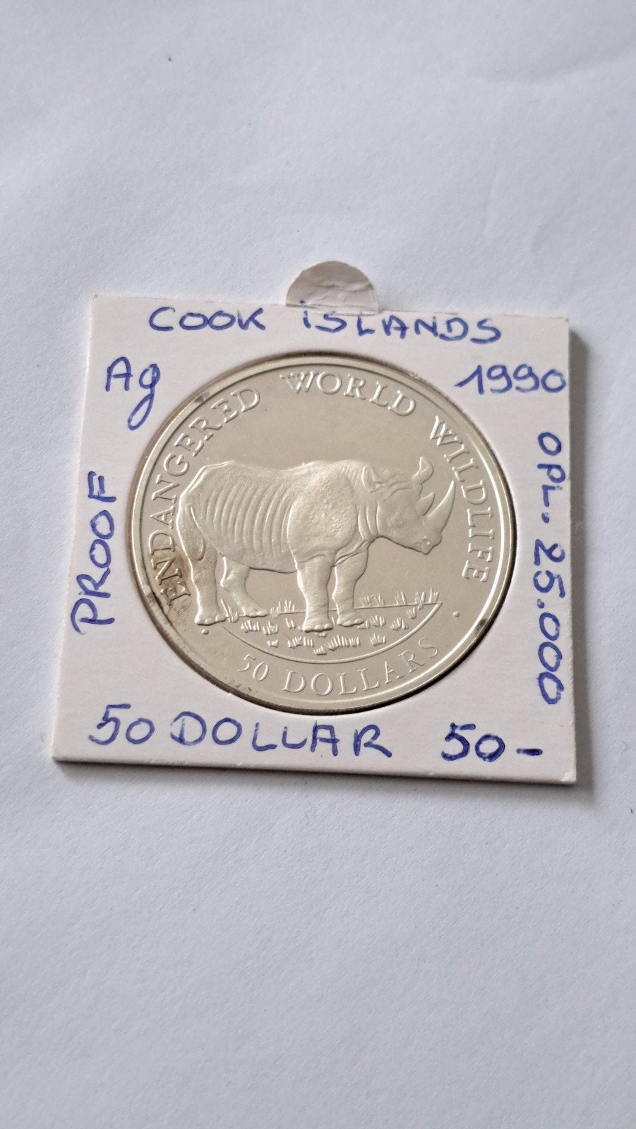 Cook islands 50 dollar 1990 AG PROOF opl 25.000, Ophalen of Verzenden