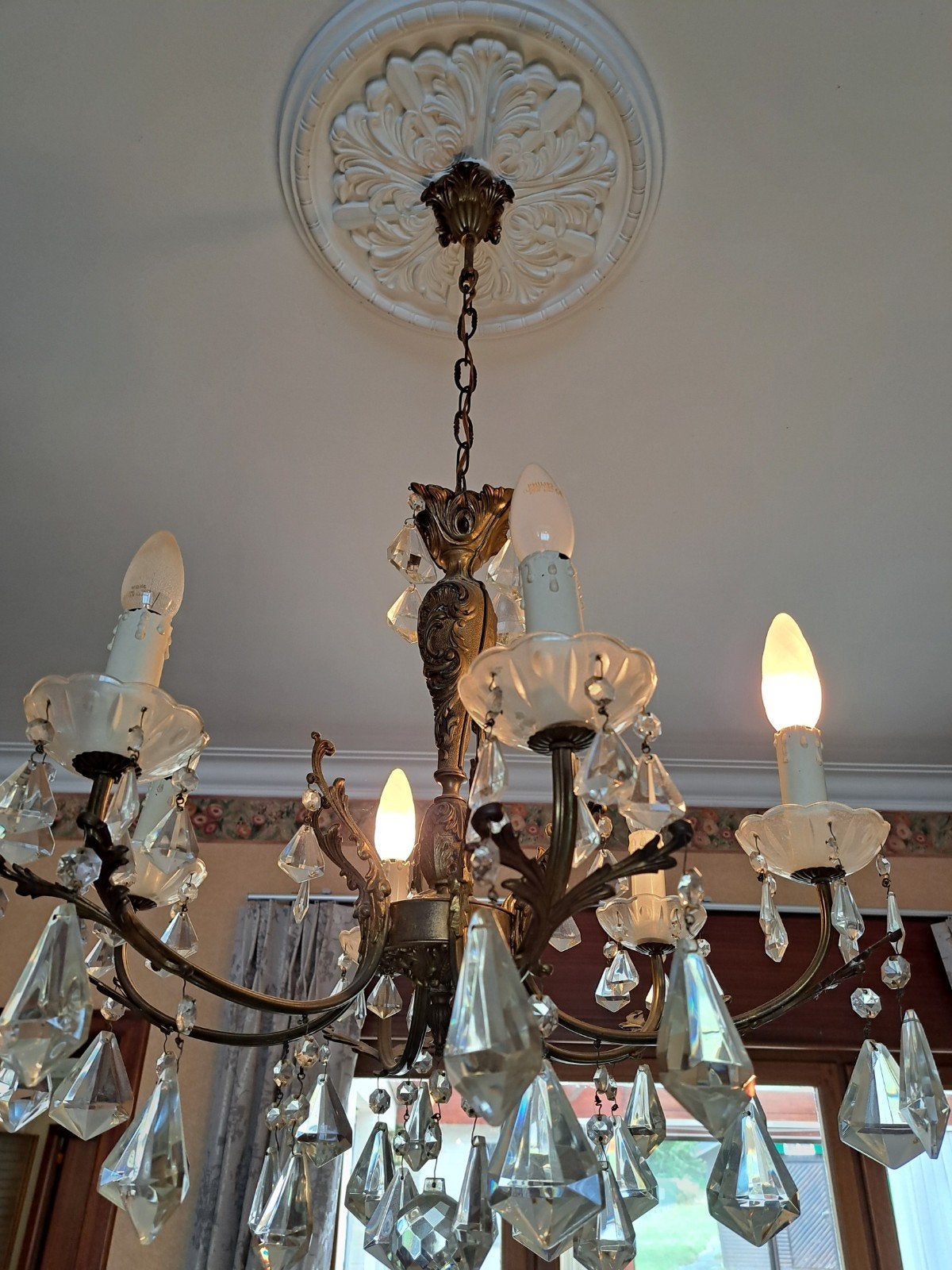 Lustre avec appendices en verre., Maison & Meubles, Lampes | Lustres, Enlèvement