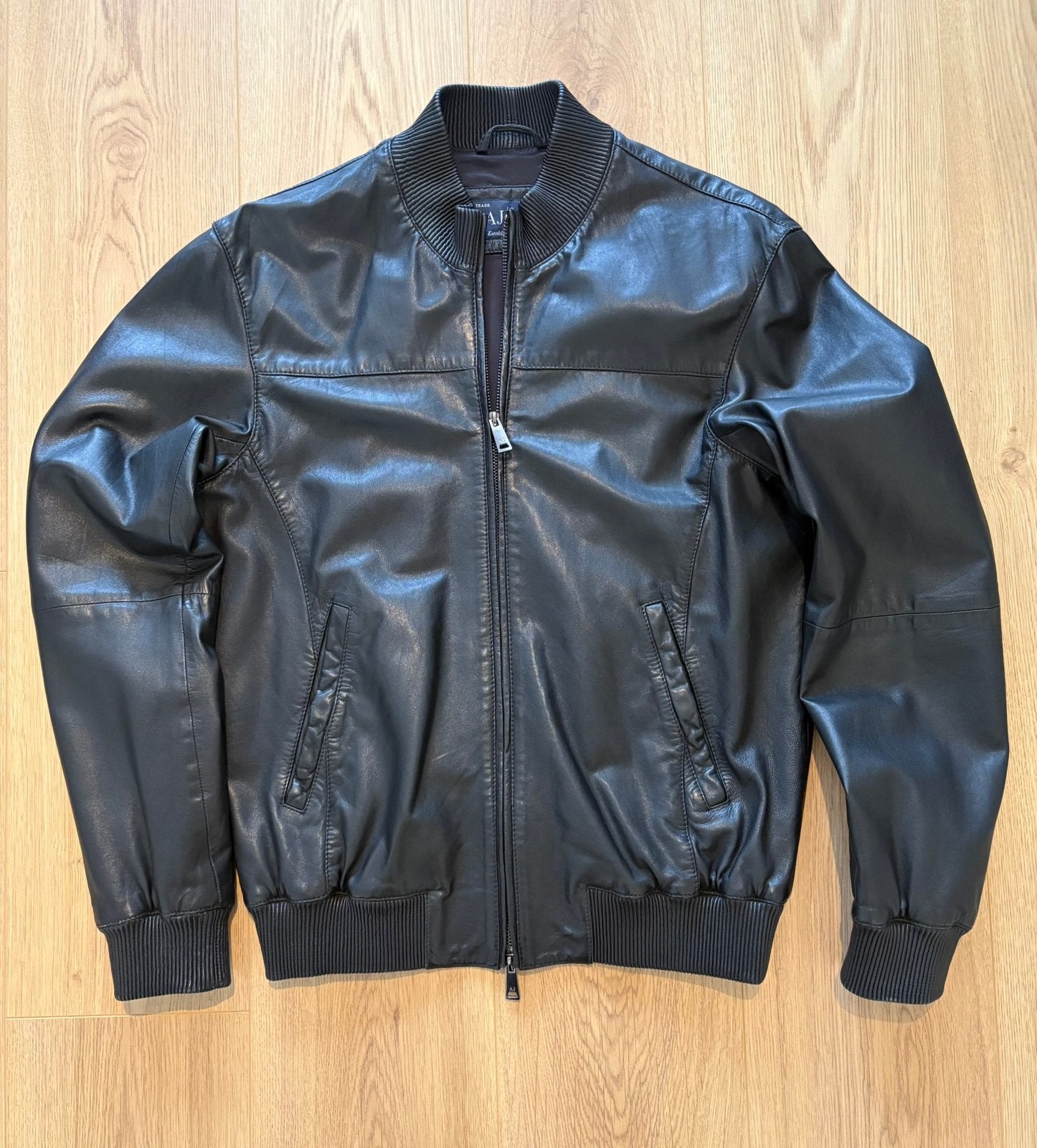 Armani Jeans Leren Bomberjack, Kleding | Heren, Jassen | Zomer, Ophalen of Verzenden, Zo goed als nieuw, Maat 48/50 (M), Zwart