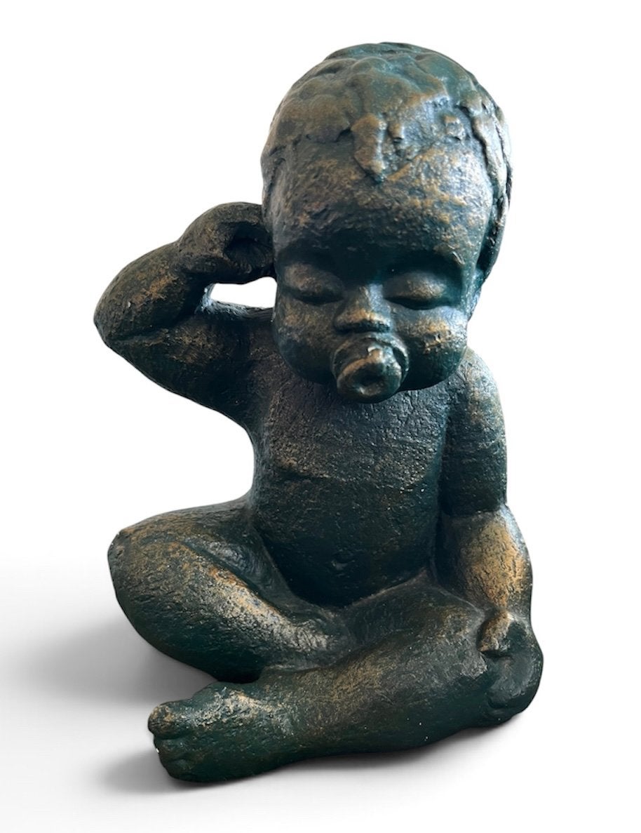 Vintage bronzen (of metalen) beeldje spelend kind, Verzamelen, Beelden en Beeldjes, Ophalen of Verzenden, Zo goed als nieuw