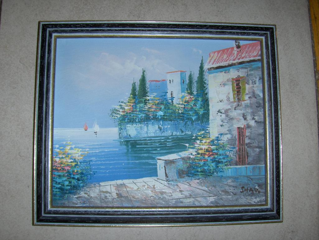 Peinture sur toile signée shaw de 20cm x 25 cm. cadre 24x29., Enlèvement ou Envoi