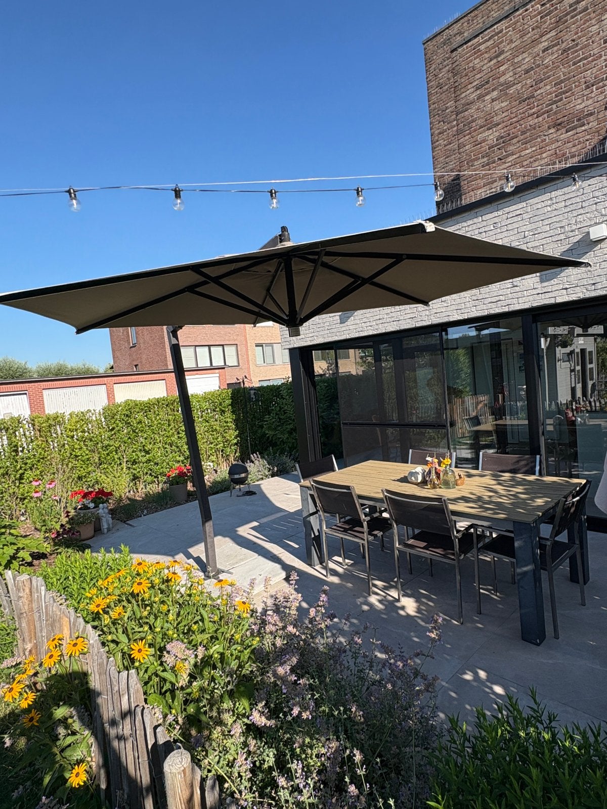 Zeer stevige zweefparasol - taupe, Ophalen, Gebruikt, Zweefparasol, Verstelbaar