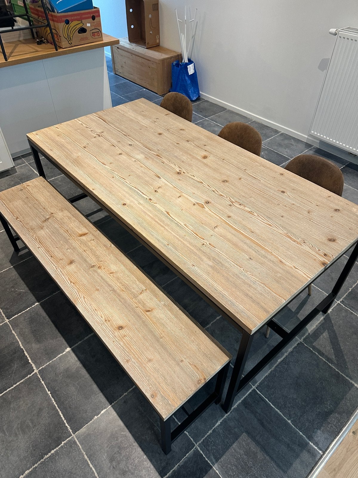 Eetkamer LONG ISLAND - tafel met bank en 3 stoelen, Ophalen, Gebruikt, 6 tot 8 stoelen