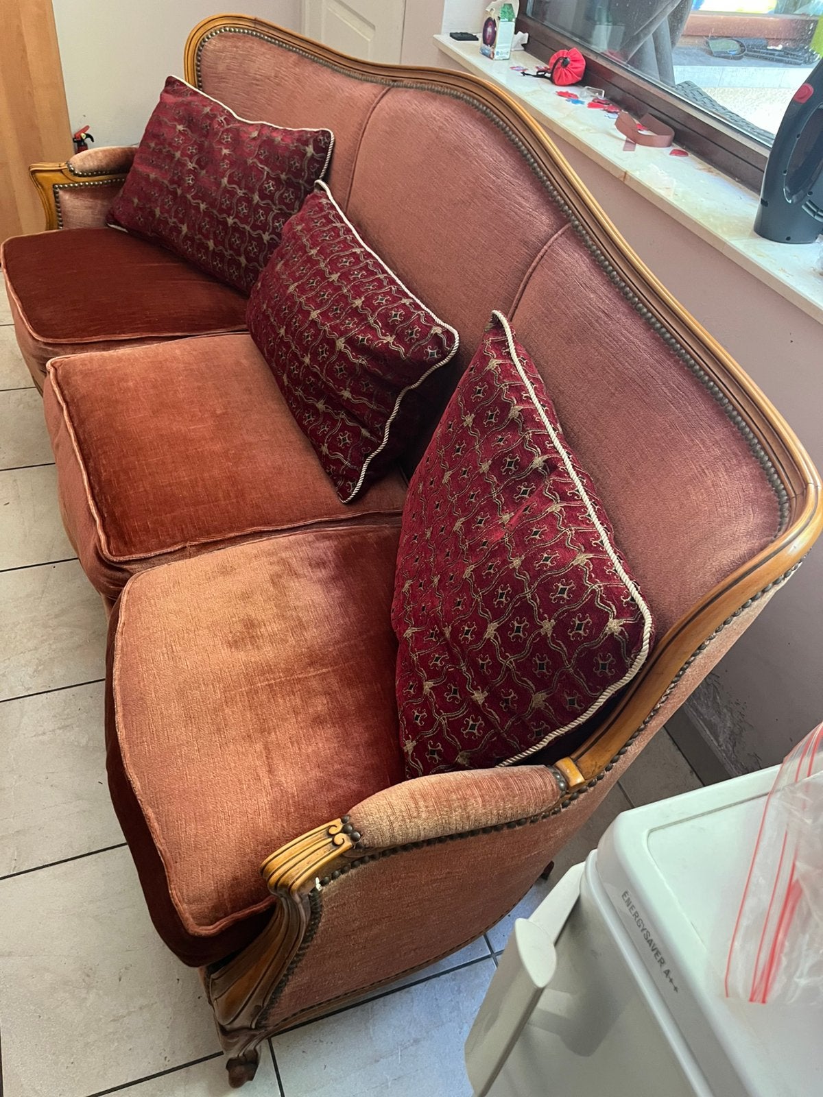 Barok 3 zit oud roze, Ophalen, Gebruikt, Driepersoons, Barok