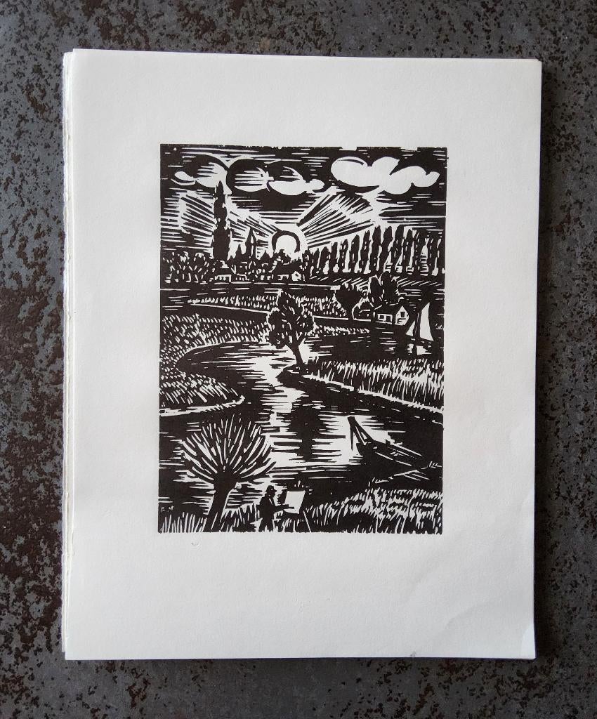 Houtsnede De Leie door Frans Masereel, Antiek en Kunst, 1950 - 1999, Ophalen of Verzenden, Gesigneerd, Landschap