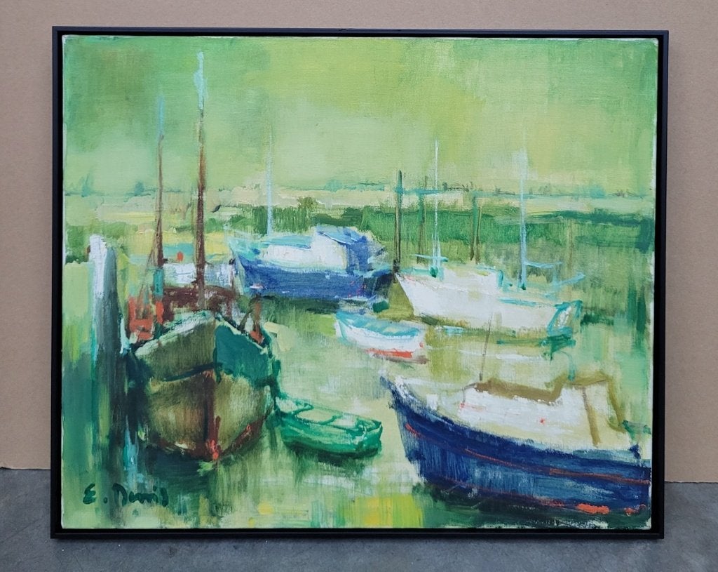Ernest DENIS, kleurrijk havengezicht, Enlèvement ou Envoi, Toile, Maritime / eau, Signé