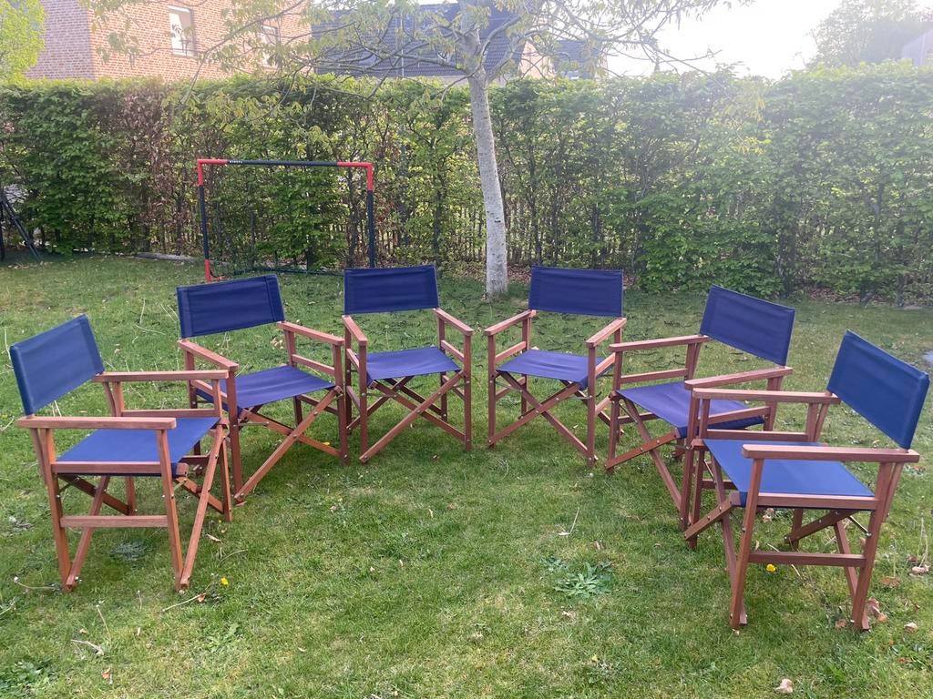 6 ploeibare tuinstoelen of strandstoelen in hout, Tuin en Terras, Ophalen, 6 zitplaatsen, Zo goed als nieuw, Stoel