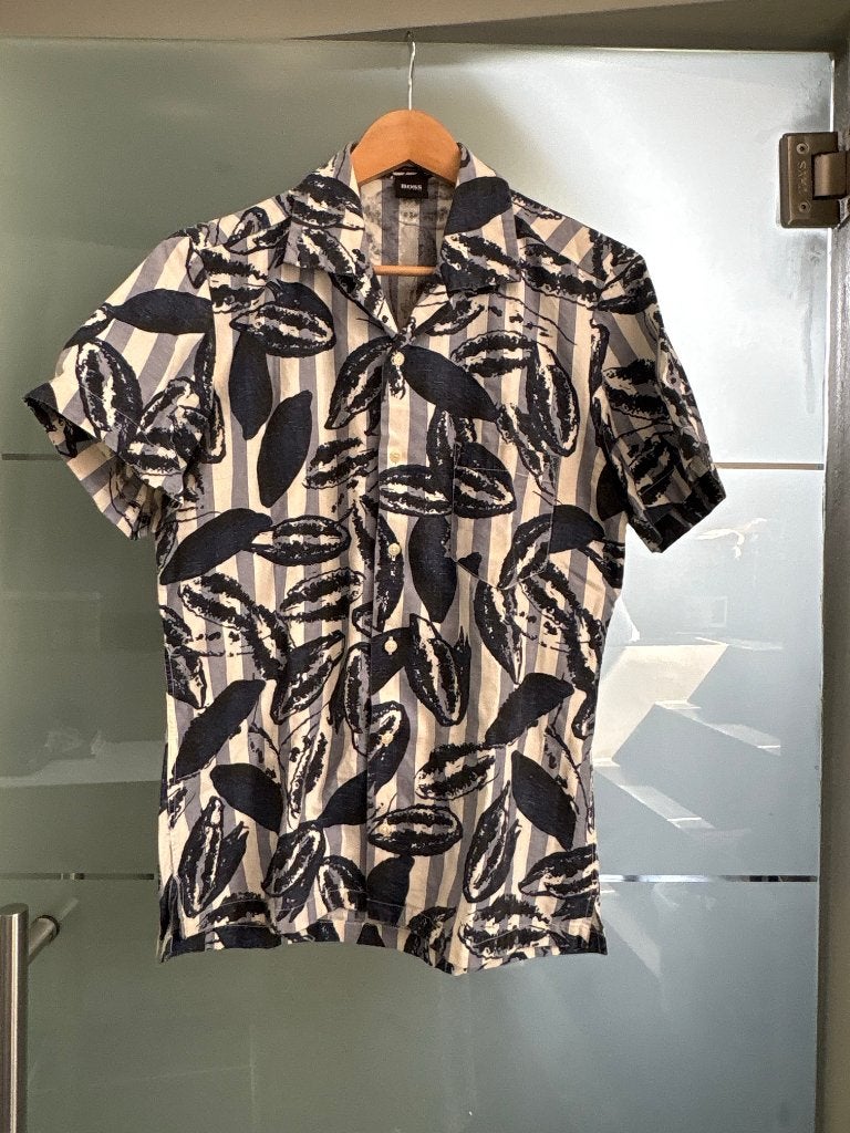 Hugo Boss - hemd met korte mouw, Blauw, Halswijdte 38 (S) of kleiner, Ophalen of Verzenden, Zo goed als nieuw