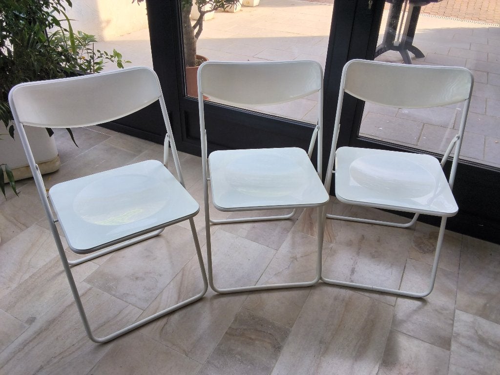 Set van 3 vintage 80' Ikea Niels Gammelg klapstoelen, Huis en Inrichting, Ophalen, Drie, Wit, Kunststof