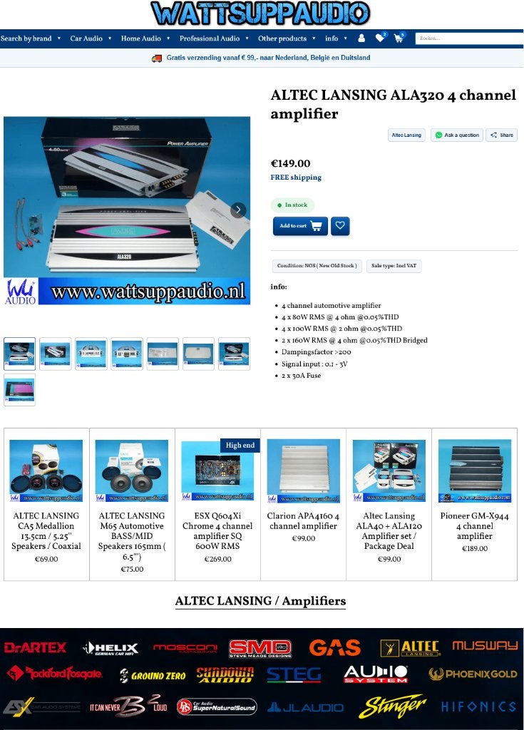ALTEC LANSING ALA320 4 kanaals versterker, Auto diversen, Ophalen of Verzenden, Nieuw