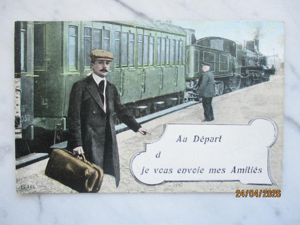 stoomtrein treinwachter man met valies, Verzenden, Voor 1920, Ongelopen, Voertuig