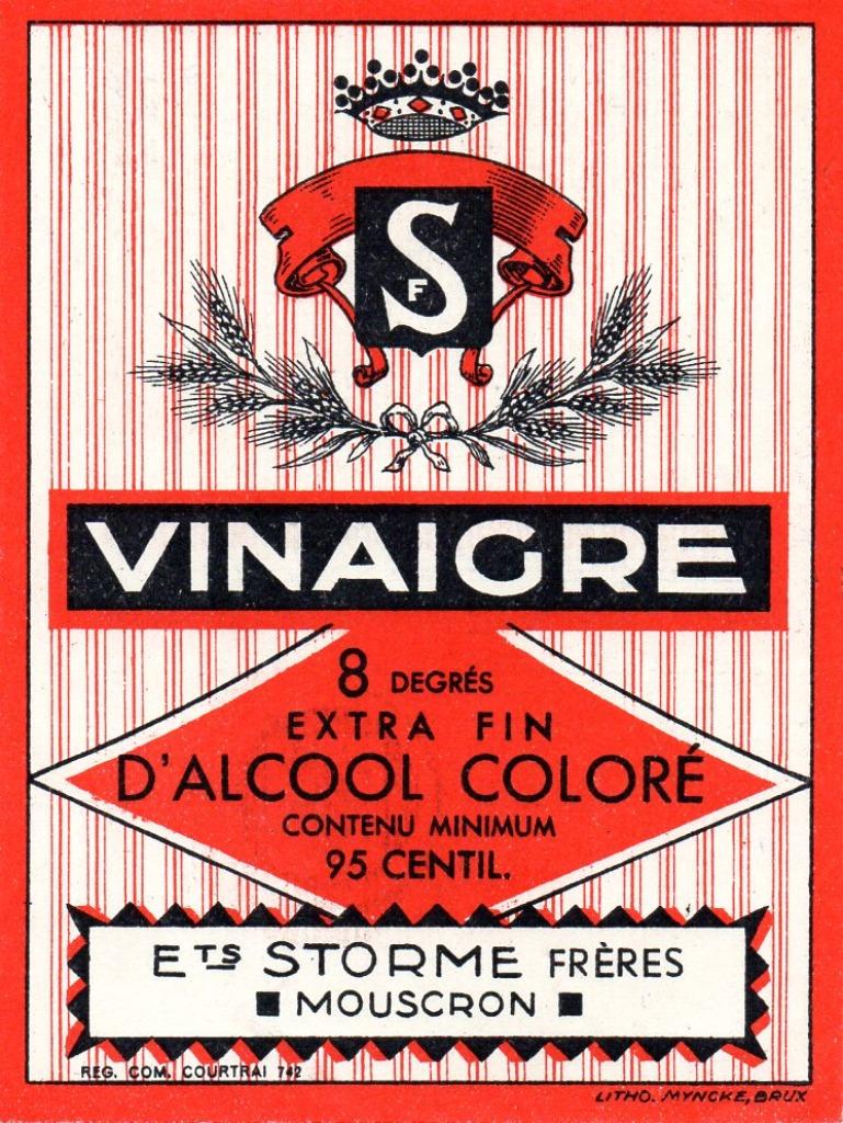 étiquette Storme vinaigre Mouscron, Enlèvement ou Envoi, Neuf, Emballage
