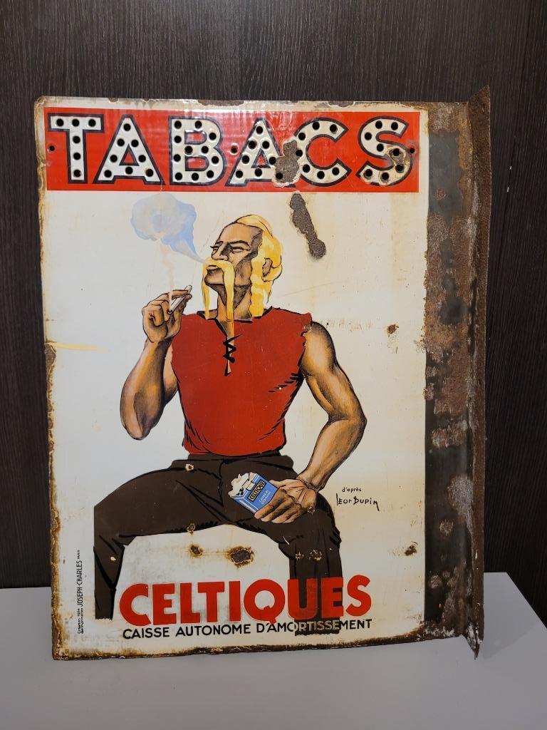 plaque émaillée double face tabacs celtiques & ANIC 1934, Enlèvement ou Envoi, Utilisé, Panneau publicitaire