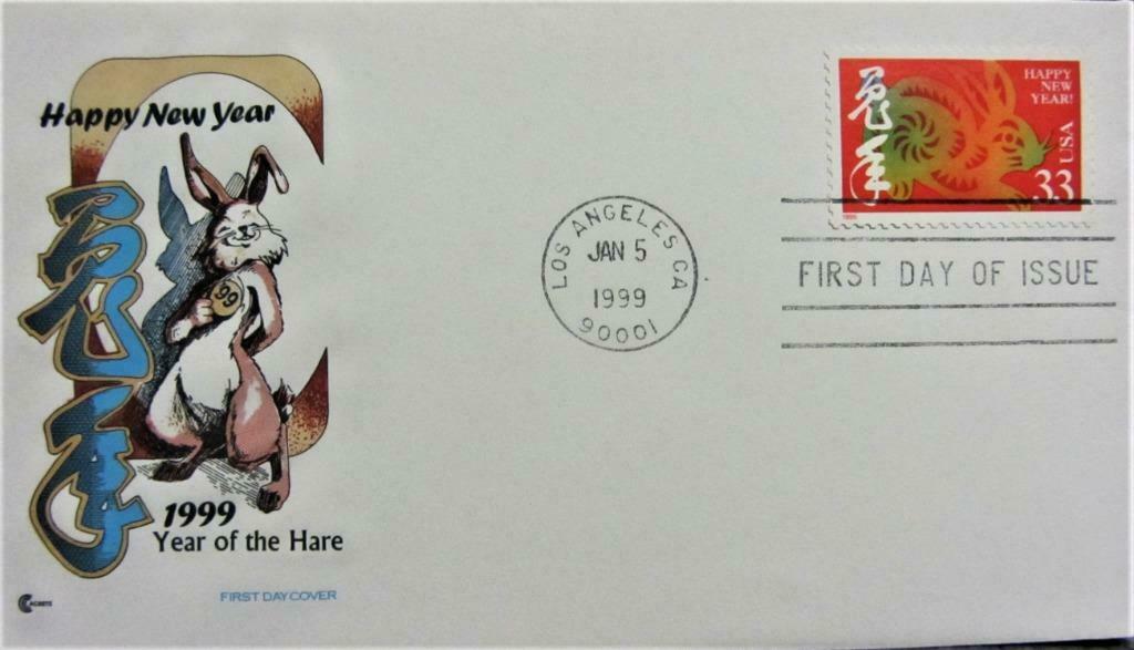 FIRST DAY COVER- THEMA- DIEREN- JAAR VAN HET KONIJN- U.S.A., Ophalen of Verzenden, Gestempeld, Dier of Natuur