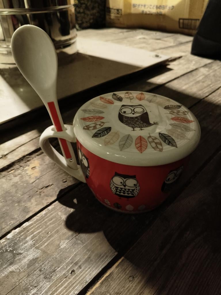 Bol à soupe avec cuillère et couvercle, Enlèvement ou Envoi