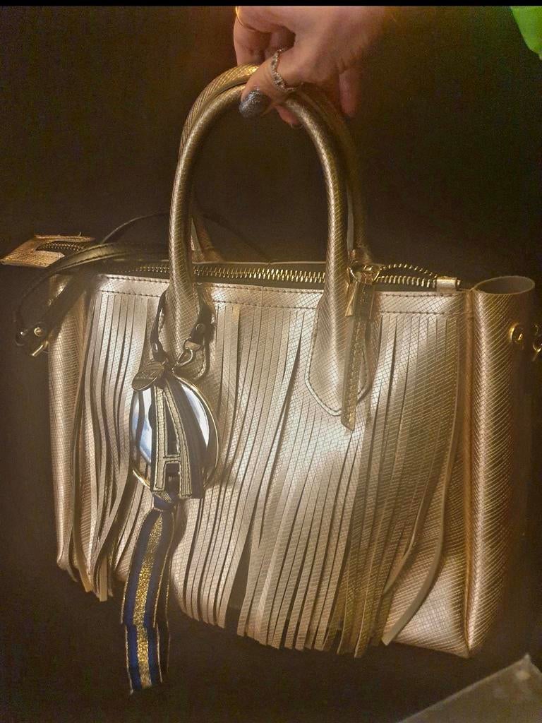 Mooie tas met franjes Gum Gianni chiarini lichtgoud, Ophalen of Verzenden, Gebruikt, Handtas