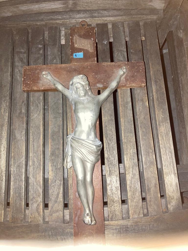 Christus aan het kruis, antieken tinnen kruisbeeld, Antiek en Kunst, Ophalen