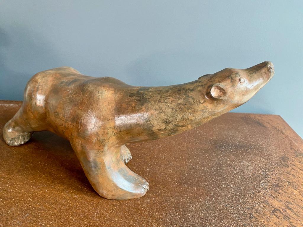 Grote bronzen beer uit 1930 Art Déco gesigneerd chenet 50 cm, Antiek en Kunst, Ophalen of Verzenden, Brons