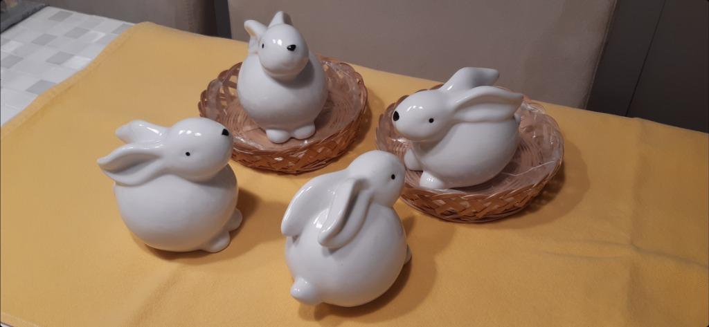 Décoration Pâques 4 lapins blancs céramique, Enlèvement, Neuf