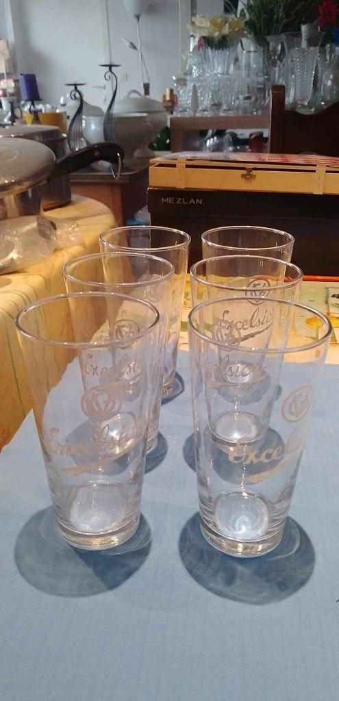 Glazen bier Excelsior VG 33 cl vintage, Ophalen of Verzenden, Zo goed als nieuw, Glas of Glazen, Overige merken