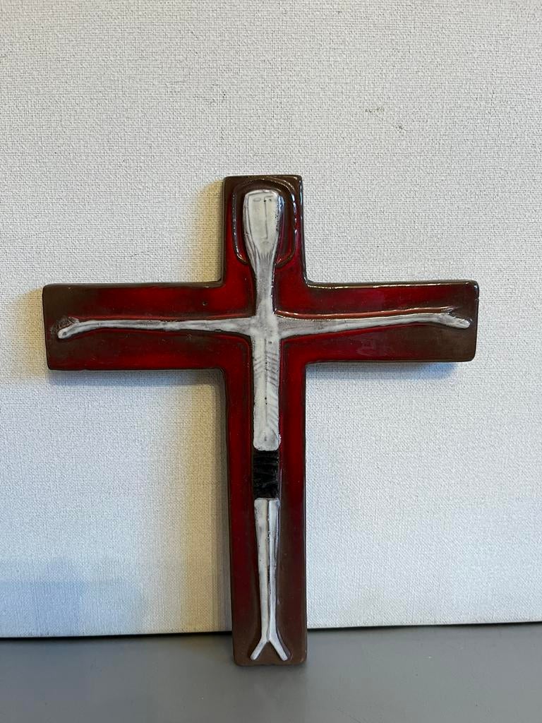 Vintage keramisch kruisbeeld Oswald Tieberghien, Antiek en Kunst, Antiek | Keramiek en Aardewerk, Ophalen of Verzenden