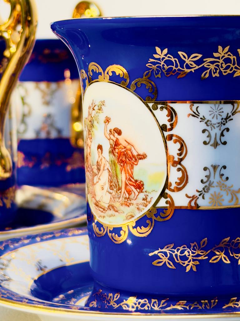 Volledige Porseleinen Koffieset, Kobaltblauw Merk BS Bavaria, Ophalen